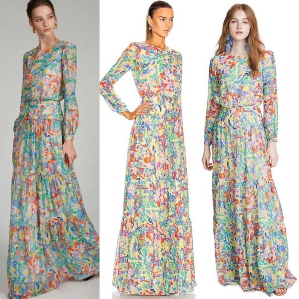 Saloni Women Isabel Silk Maxi Dress Summer Confetti Women Long Sleeve 2